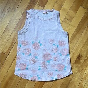 La Vie En Rose Light Pink Floral Tank with Teal Accents